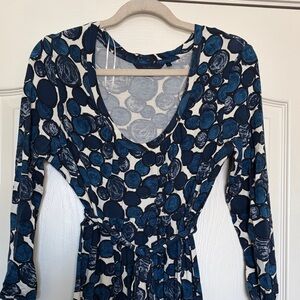 Boden Navy and White circle jersey knit 3/4 Sleeve Dress sz 12 14 euro 16